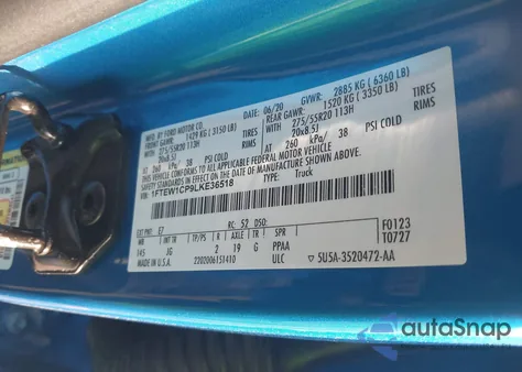 2020 Ford F-150 Xl z USA, uszkodzony, nr VIN 1FTEW1CP9LKE36518